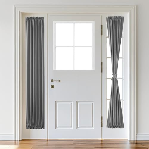 XWZO Door Curtains for Door Window, Thermal and Room Darkening Curtains for French Doors, Rod Pocket Blackout Curtains for Kitchen, 12 x 72 inches Long, Grey, 1 Panel