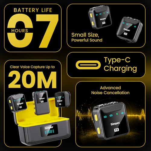 Image of Simpex VLOGMATE-1 Wireless Microphone System Featuring Intelligent Noise Reduction, 20m Range, and Wide Compatibility for DSLR, Android, iOS, Laptops, Perfect for Vlogging, Interviews & Video Shoots.