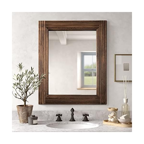 YOSHOOT Hand-Made Wooden Spliced Wall Mirror for Bathroom, Rustic Farmhouse Vanity Mirror, Décor Wall Art, Solid Wood Frame, Vertical or Horizontal Hanging YOSHOOT Hand-Made Wooden Spliced Wall Mirror for Bathroom, Rustic Farmhouse Vanity Mirror, Décor Wall Art, Solid Wood Frame, Vertical or Horizontal Hanging