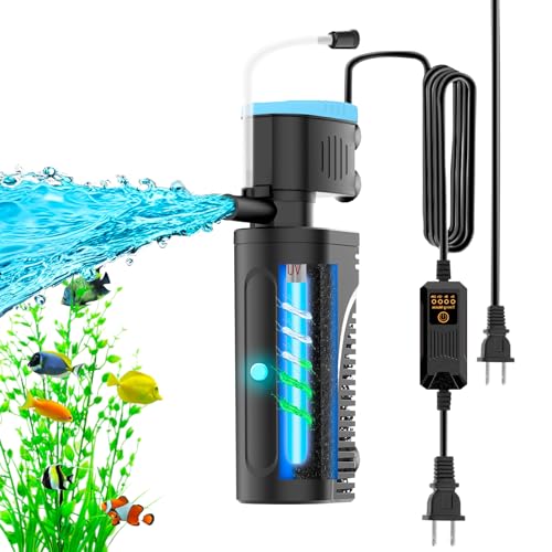 VCRAZE Aquarium Filter | U-V Fish Tank Filter for Green Water Cleaning | U-V Clarifier with Timer | Aeration & Rainfall Mode | Turtle Tank Filter | Submersible Pump with Filter | for 10-30 Gallons
