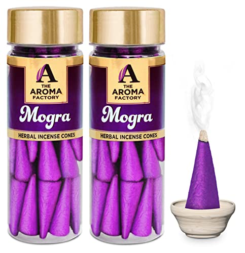 Image of The Aroma Factory Incense Dhoop Cone for Puja, Mogra (100% Herbal & 0% Charcoal) 2 Bottles x 30 Cones