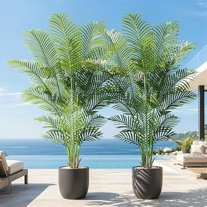Keeplush Artificial Palm Tree 6ft Tall Fake Palm Tree Indoor Decor with 18 Trunks and Real Bark Design Faux Tropical Areca Palm Silk Floor Plant in Pot for Home Office Living Room Bedroom Decor 2pcs