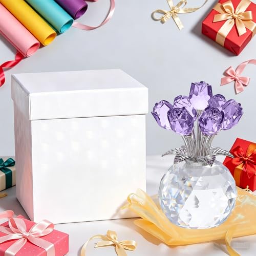 Rose Flower Crystal Figurines with Vase, Bouquet Flowers Ornament Gifts for Valentine's Day, Mother's Day, Christmas, Birthday, Anniversary, Collectible Ornament Desk Home Decor (Purple) by Azure Cantara - Used condition - Image 7