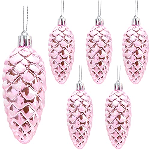 Image of Christmas Concepts® Pack of 6–90mm Shiny & Glitter Decorated Pine Cone Baubles – Christmas Tree Decorations (Baby Pink)
