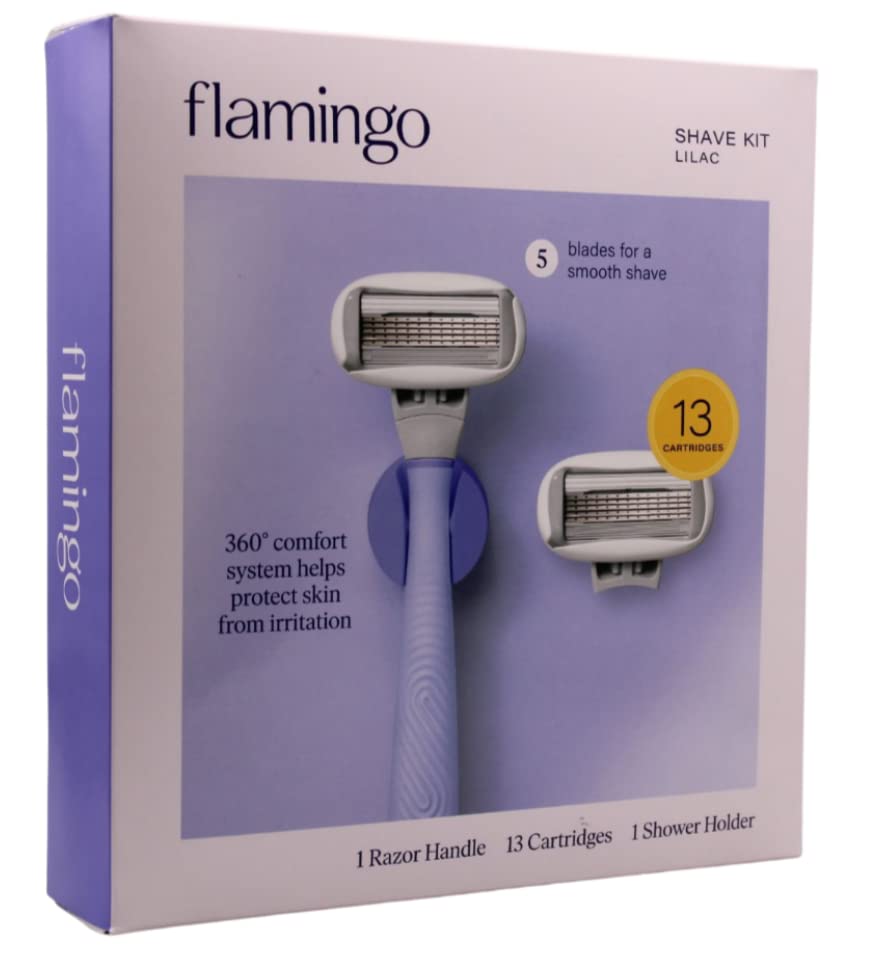 Flamingo Razor Women Shave Set with 1 Razor Handle, 13 Cartridges, 1Shower Holder