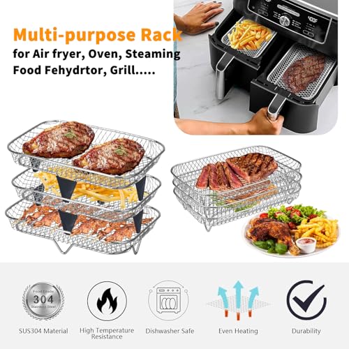 Air Fryer Rack with 3 Layers,304 Stainless Steel Mesh Baskets，Multi Layer Dehydrator Rack, Includes Clip and 8 Silicone Feet,for Oven, Dishwasher Safe by Feishiong - Image 3