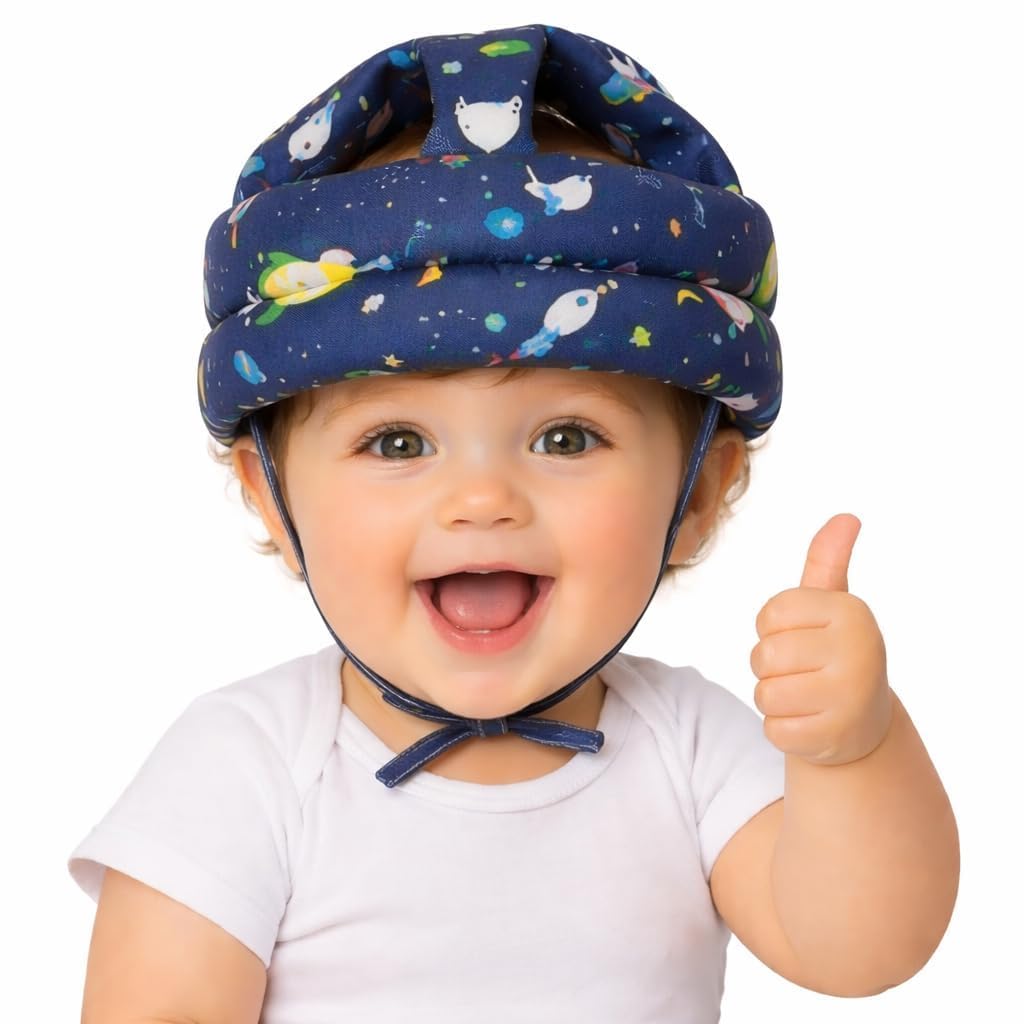 Baby Helmet No Bump Safety Head Cushion Bumper Bonnet Adjustable Protective Cap Child Safety Headguard for Running Walking Crawling Safety Helmet (Blue Rocket)-image-5