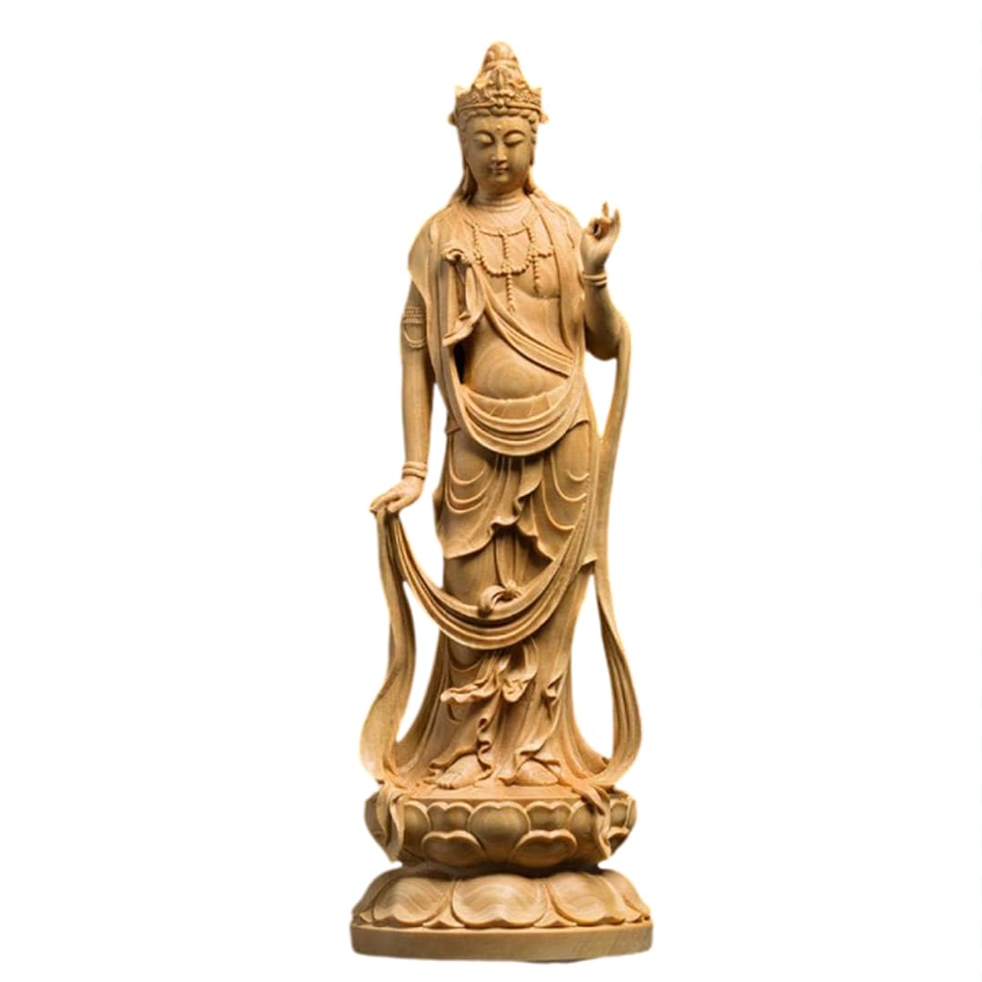 ZHIDAISHI Feng Shui Buddha StatueBoxwood Carvings Avalokitesvara Wood Carvings Home Worship Temples Carved Buddha Statues
