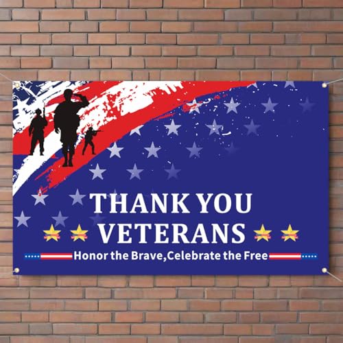 Image of Veterans Day Decorations, Thank You Veterans Day Banner, Outdoor Patriotic Soldier Banner, Patriotic Sign for Yard