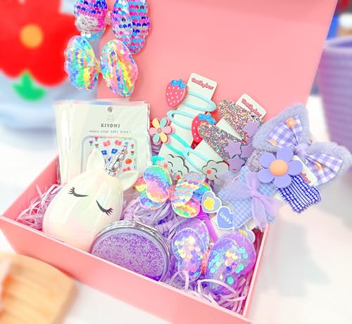 Kit de Accesorios para el Pelo para Niñas - Set de Accesorios para Niñas de 4 a 8 años, Clips de Pelo Morados, Horquillas, Ligas de Mariposa, Espejo y Peine de Unicornio miniatura 2