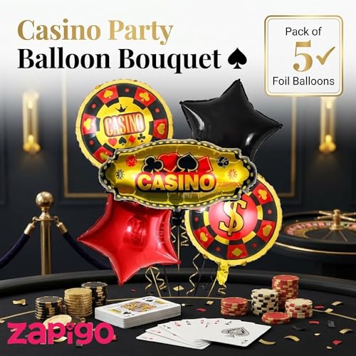 Image of Balloonistics Casino Theme Happy Birthday Balloon Bouquet Pack Of 5