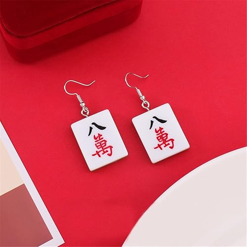 Vista 6 de Pendientes únicos de mahjong hechos a mano creativos de simulación mini mahjong divertidos Gunny Red Mahjong pendientes para mujeres regalos