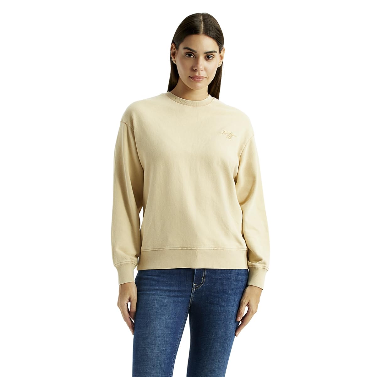 levi's Women's Solid Beige Crew Neck Sweatshirt-picture-47