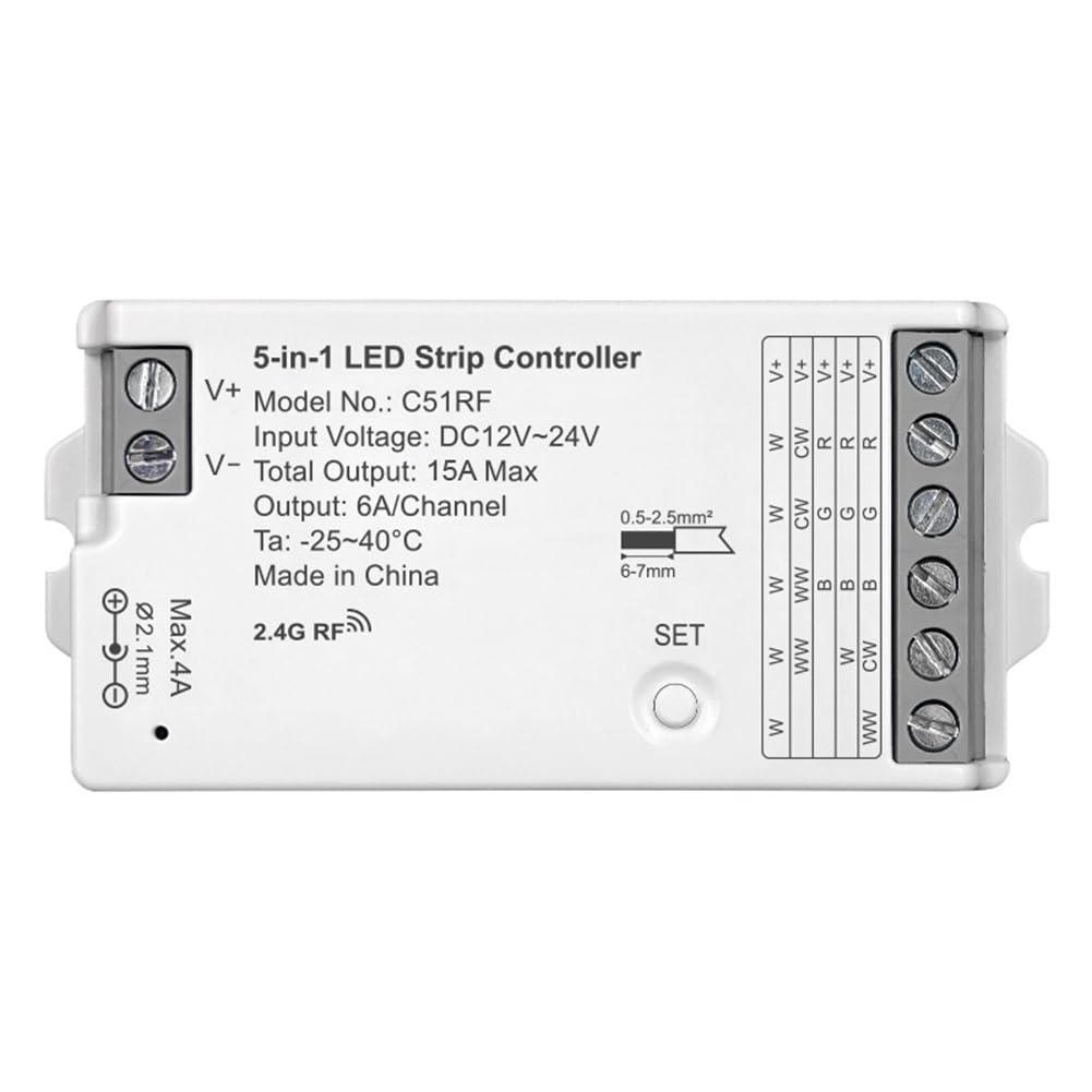 UDSKNV[KSL Mobile APP Controlled 5-In-1 LED Strip Dim Dimmer C51RF RGB RGBW RGBCC Smart Controller Voice Brightness Adjustment