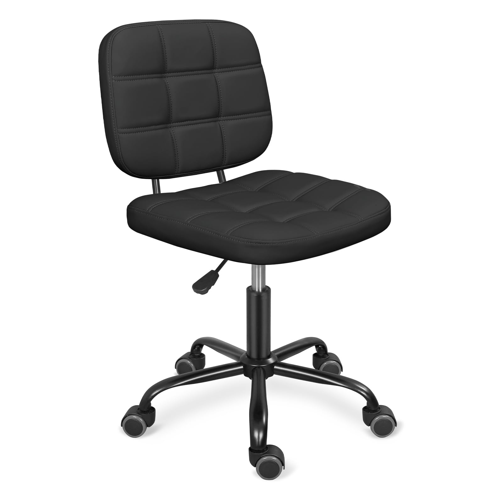 Leader Accessories Schreibtischstuhl höhenverstellbarer Bürostuhl ergonomischer Drehstuhl ohne Armlehnen Home Office Stuhl mit mittleren Rückenlehne Bürodrehstuhl Belastbarkeit bis 120KG Schwarz
