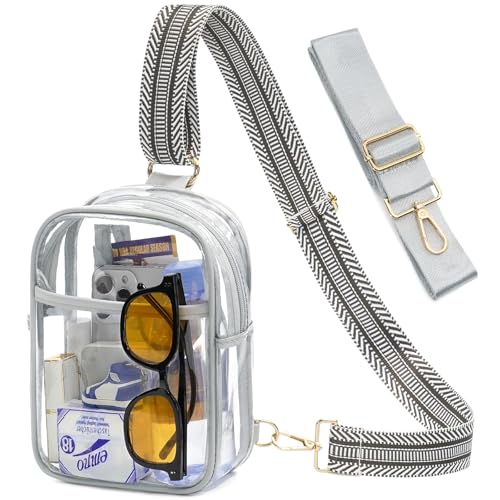 Image of 3 Pockets Clear Bag for Stadium Events with 2 Long Straps Sling Backpack Fanny Pack Concert Crossbody Purses for Women
