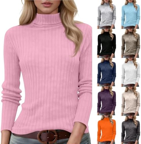 Turtleneck Sweater Women Warm Ribbed Mock Neck Sweater Plain Turtle Necks Tops Long Sleeve Mockneck Cozy Sweaters