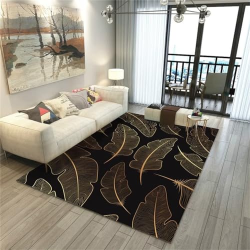 Tapis de chambre garçon noir 200x250cm lavable à motif feuilles