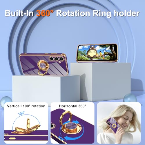 Gritup for Samsung Galaxy S23 FE Case | 2Pcs Screen Protector | 360° Rotation Ring Holder Magnetic Kickstand, Plating Gold Edge Soft TPU Shockproof Protective Cover for S23 FE, Purple - image 5