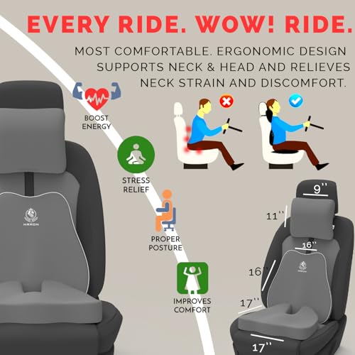 Image of MRRON Memory Foam Posture Corrector Car Seat Cushions Combo | Orthopedic Backrest, Coccyx Cushion & Neckrest | Ergonomic Lumbar Comfort Seat Cushion | Reduces Sciatica, (Grey, Slim backrest)