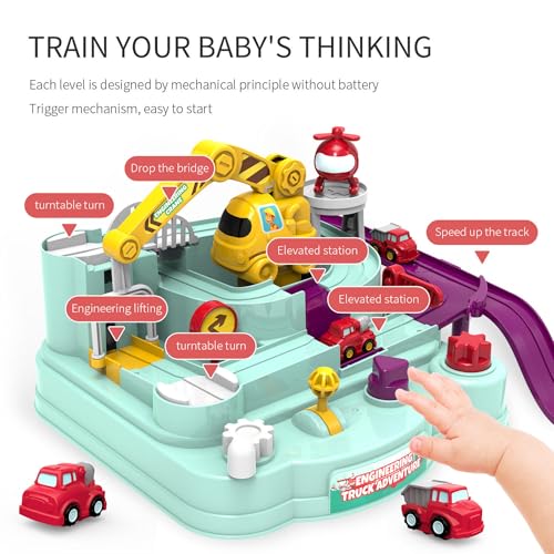 Image of Mashes Engineering Truck Adventure Car Track Set for Kids | Manual Vehicle Track Playset with Crane, Ramp & Mini Trucks | Interactive Educational Toy for Boys & Girls (Car Track Set)