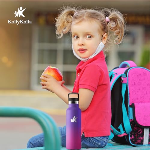 KollyKolla Trinkflasche Edelstahl Kinder 500ml, Thermoskanne BPA-Frei, Auslaufsichere Isolierflasche Doppelwandig, Kohlensaeure Geeignet, Wasserflasche Edelstahl für Fitness, Schule, Outdoor