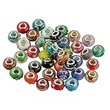 Handgearbeitete Glasperlen mit versilbertem Messingkern auf beiden Seiten