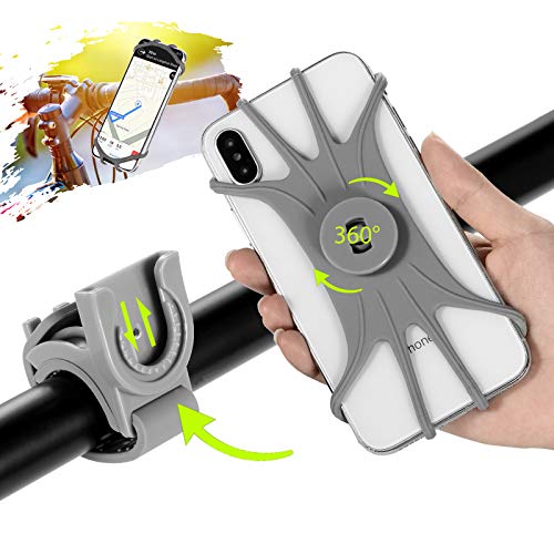 Vineco Silicone 360 ° Rotatif réglable vélo téléphone Portable Support Universel Unisex-Adult, Grey, Middle Cover