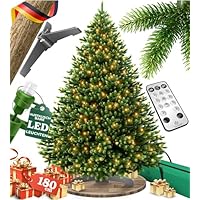 KESSER® Weihnachtsbaum LED künstlich 180 cm – wie echt – naturgetreuer Tannenbaum mit Holzständer + Fernbedienung + Tasche, dichte Zweige, kein Nadeln, realistischer Pine Tree, Christbaum, Dunkelgrün