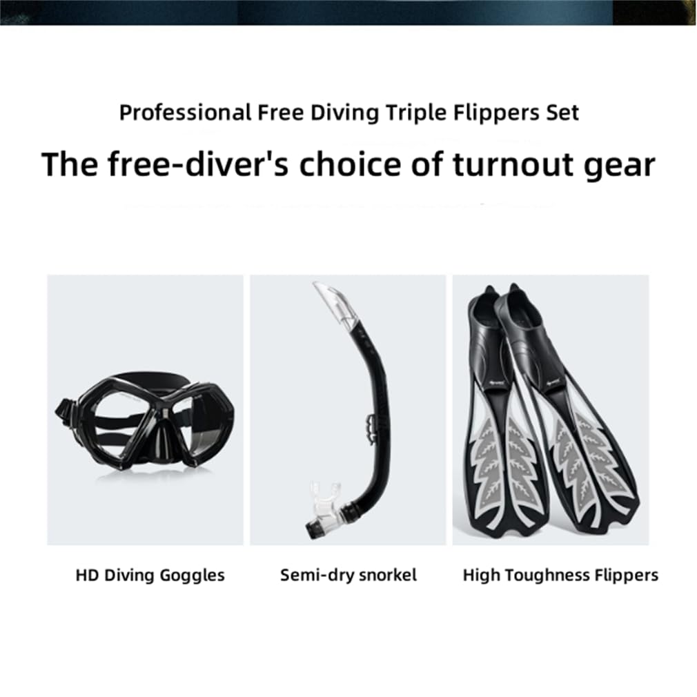 Attrezzatura professionale per snorkeling per adulti e giovani, set di boccaglio in silicone di grado Full Dry Top con design convesso antiscivolo e piastra in vetro rinforzato HD, set da