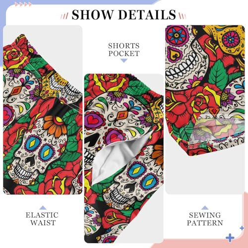 ZZXXB Mexican Skull and Rose Boys Long Pants Soft Trousers Elastic Waist Kids Lounge Bottoms with Pockets S-XL4