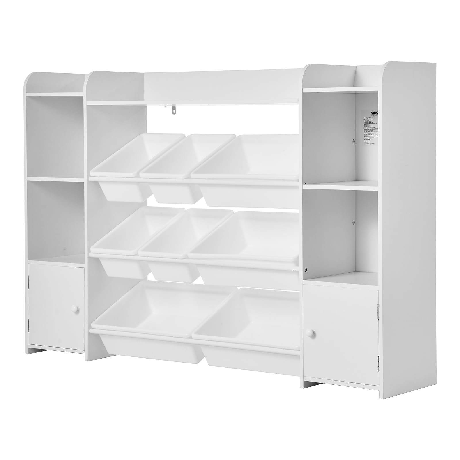 VEVOR Meuble de Rangement Jouets Enfant à 4 Niveaux avec bibliothèque, Grande étagère d'organisateur de Jouets avec 8 bacs en Plastique Flexibles, pour Salle d'étude, Chambre, Salle de Jeux, Blanc
