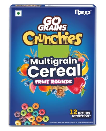 Image of Manna Fruit Rounds Multigrain Breakfast Cereal for Kids. No Maida, Made with 9 Grains. Fortified Cereal with 50% RDA of 23 Essential Vitamins and Minerals in every bowl. 250g