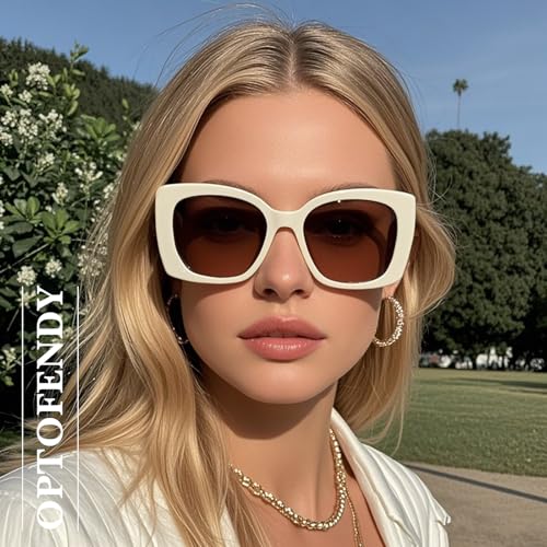 OPTOFENDY Oversized Cat Eye Sunglasses for Women, Trendy Square Sun Glasses Shades UV Protection, OP22382