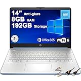 HP 14 Lightweight Business & Student Portable Laptop 14' HD Anti-Glare Intel 4-core N150 8GB RAM 192GB Storage (128GB UFS + 64GB SD Card) Long-Lasting Battery Office365 (1-yr) Win11 ICP Accessory