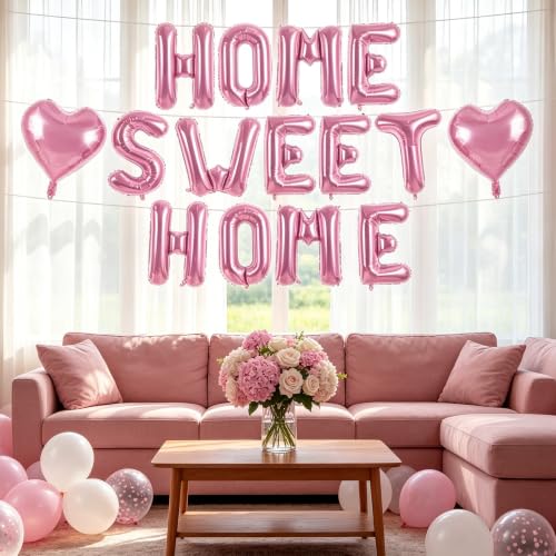 Image of TONIFUL 16 Inch Pink HOME SWEET HOME Letter Balloon Decor for Housewarming