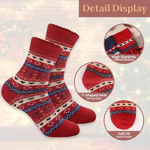 Image of LOCONHA Womens Wool Socks 5 Pairs Winter Warm Sock Thick Knit Cabin Cozy Crew Soft Socks Gifts for Women