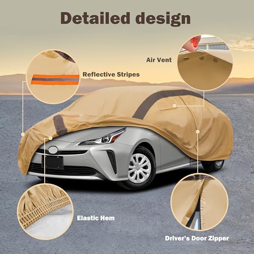 Image of Prius Car Cover Waterproof All Weather Compatible with Toyota Prius 2004-2024, Outdoor Heavy Duty Anti-UV Car Covers Rain Sun Snow Protection with Zipper and Windproof Buckle