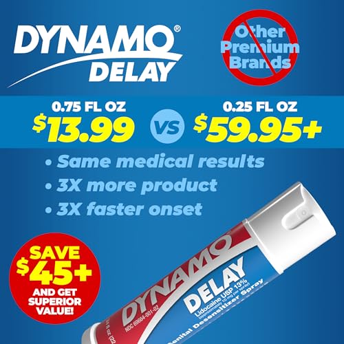 dynamo delay spray for men  13 lidocaine numbing spray to help you last longer in bed  1 pack climax control  fda compliant 075 fl oz
