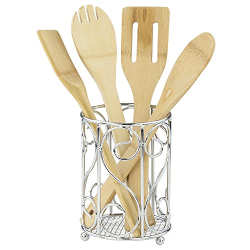 Home Basics Scroll Collection, Chrome Cutlery Holder, 4.62