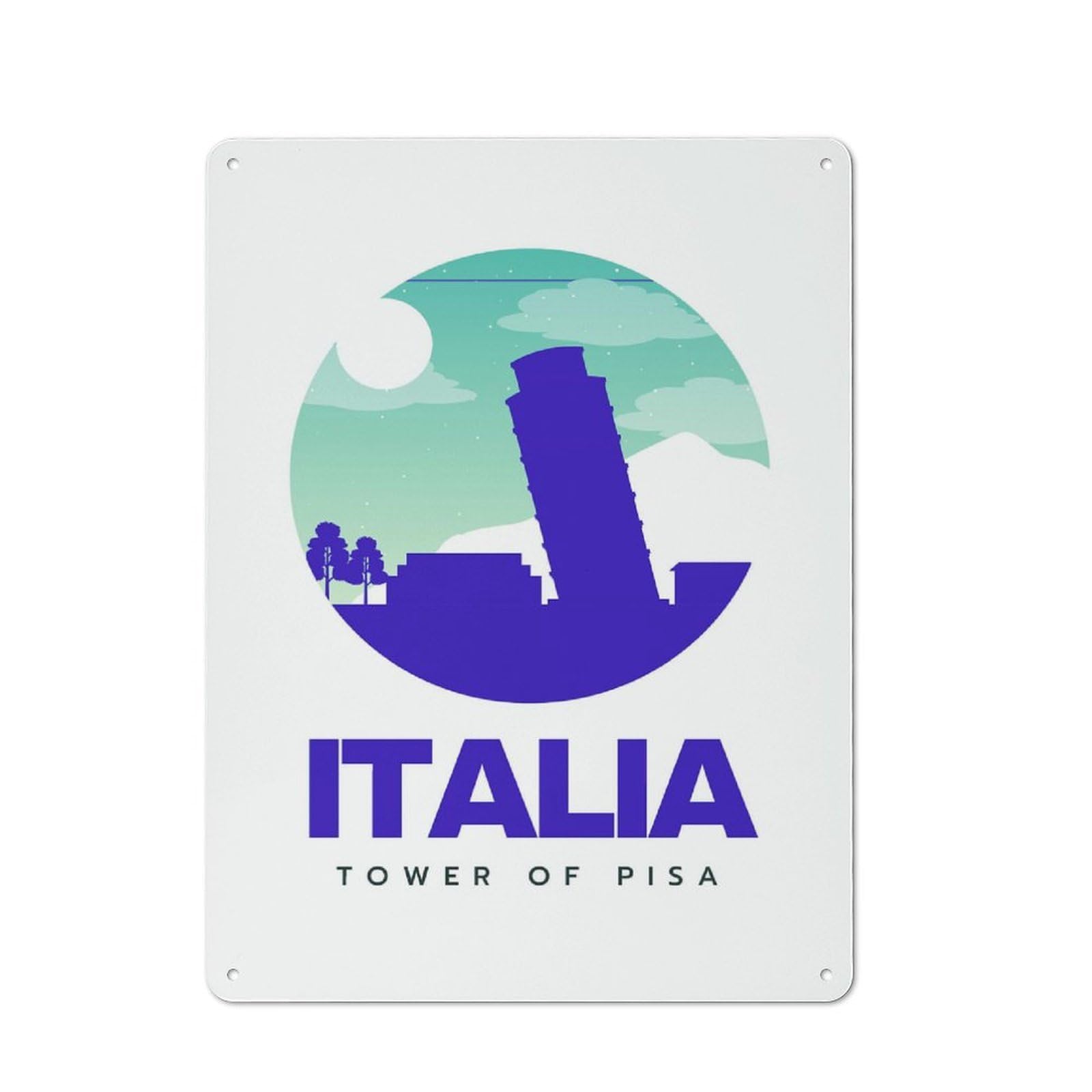 Junmoney Style-10 Cottage Style Italia Tower Of Pisa Travel Decorative Tin Sign 40X30cm, Rustic Kitchen Decor For Kitchen, Cottage, Porch Or Garden Room