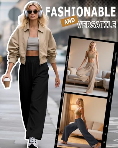 Huukeay 3 Pack Women's Lounge Pants, Cozy Wide Leg Lounge Slacks with Pockets Loose Flowy Yoga Sweatpant Workout Comfy Jogger2