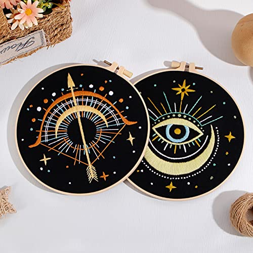 Image of Louise Maelys 3 Set Tarot Moon Embroidery Kits for Beginners with Evil Eye Pattern,Adults Starter Cross Stitch Kit DIY Needlepoint