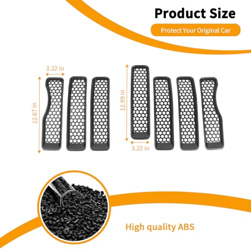 Image of Hoolcar Front Grill Insert Cover Trim Kit Compatible with Jeep Wrangler JL JLU 2018-2024 2025 Front Honeycomb Grille Cover Guard Exterior Accessories, Matte Black, 7 PCs