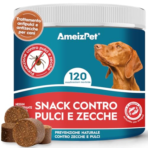 AmeizPet Pastiglie Per Cani Antipulci E Zecche, Antipulci, Compresse Masticabili Contro Le Pulci, Cuccioli E Cani Adulti, Enzimi Digestivi, 120 Dolcetti, 270g (9.5 Oz)