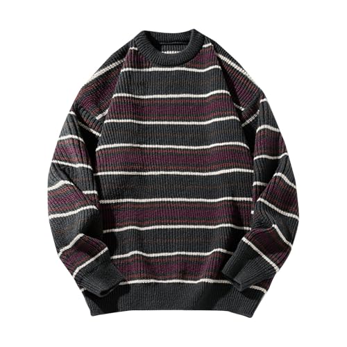 Striped Crew Neck Sweater Men Color Block Pullover Sweater Loose Fit Knit Sweater Casual Long Sleeve Pullover