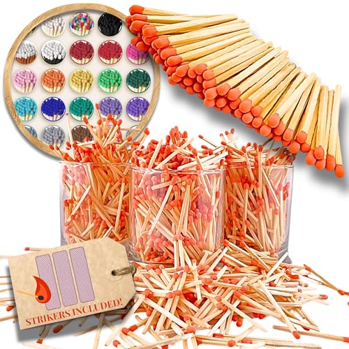 Image of 500 Count | 2 inch Orange Matches | Strikers Included | Color Tip Wooden Match | Refill for Matchstick Jars, Candle Display, Holders & Bottles | 2 in inches Long