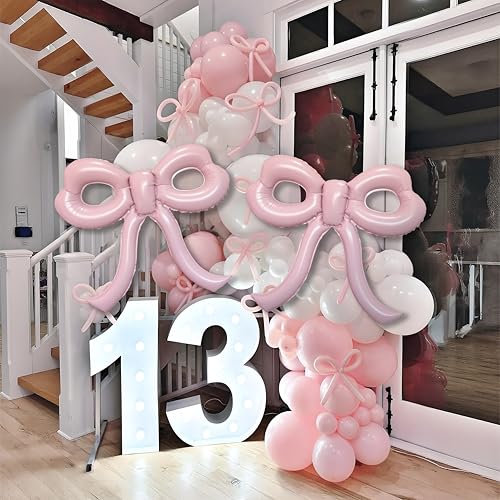 Image of 4 Pcs Light Pink Bow Balloons Bow Party Decorations for Girl Women Bow Birthday Decorations Giant Pastel Pink Bow Balloon for Graduation Baby Shower Bridal Wedding Decor Bachelorette Party Supplies