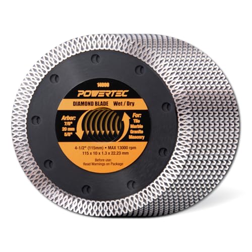 Image of POWERTEC 4-1 /2 Inch Diamond Saw Blades for Angle Grinder 10 Pack, Super Thin Turbo Mesh Rim Tile Blades for Cutting Porcelain, Granite Tile & Ceramic Tile, 4.5 inch Diamond Blades (14000-P10)