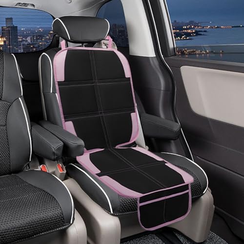 Image of Child Car Seat Protector, 2 Pack with Mesh Pockets & Non-Slip Backing, 600D Durable (Pink, Standard)